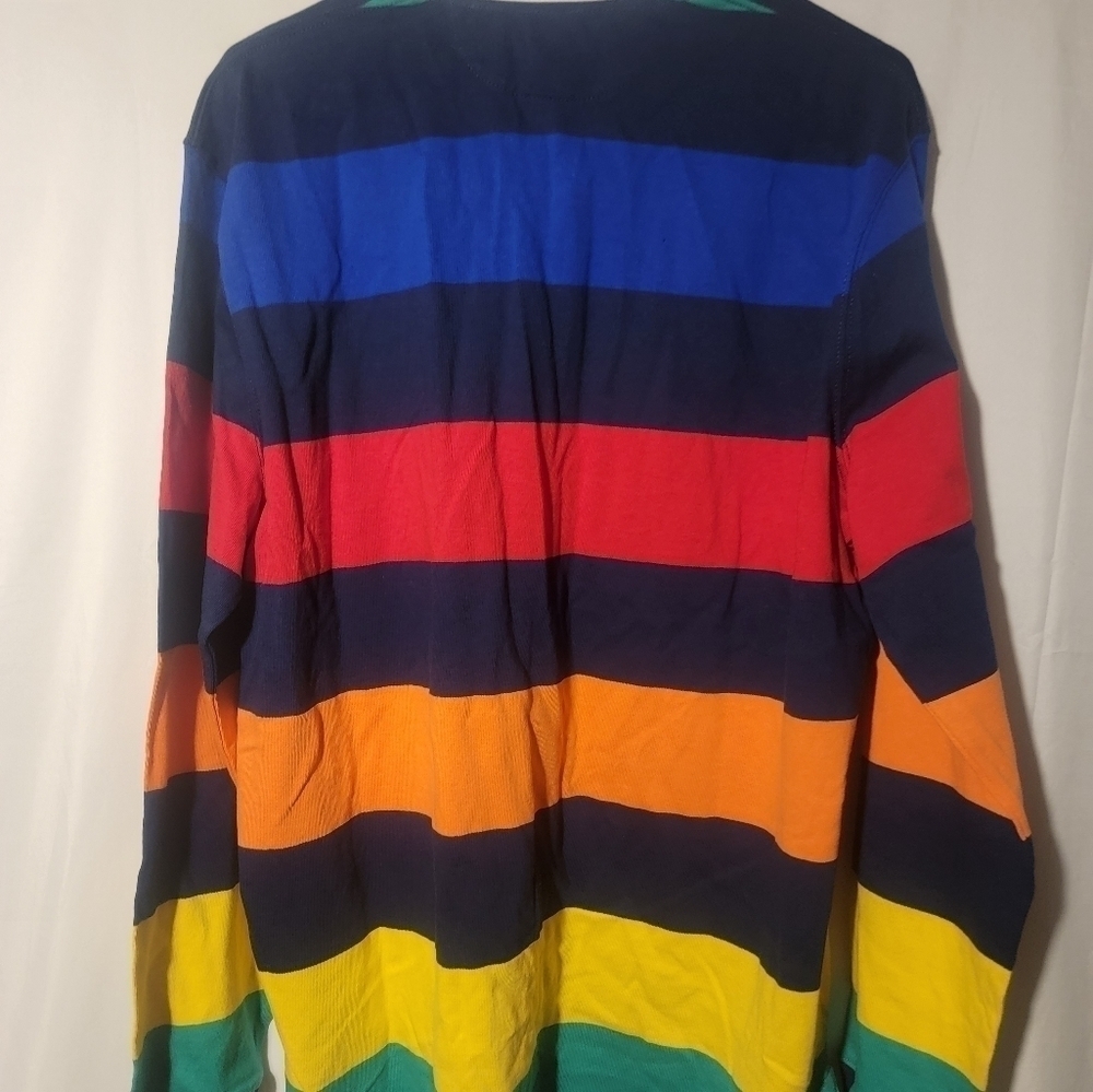 POLO RALPH LAUREN CLASSIC FIT RAINBOW STRIPED Mens Large JERSEY RUGBY SHIRT - Picture 2 of 5